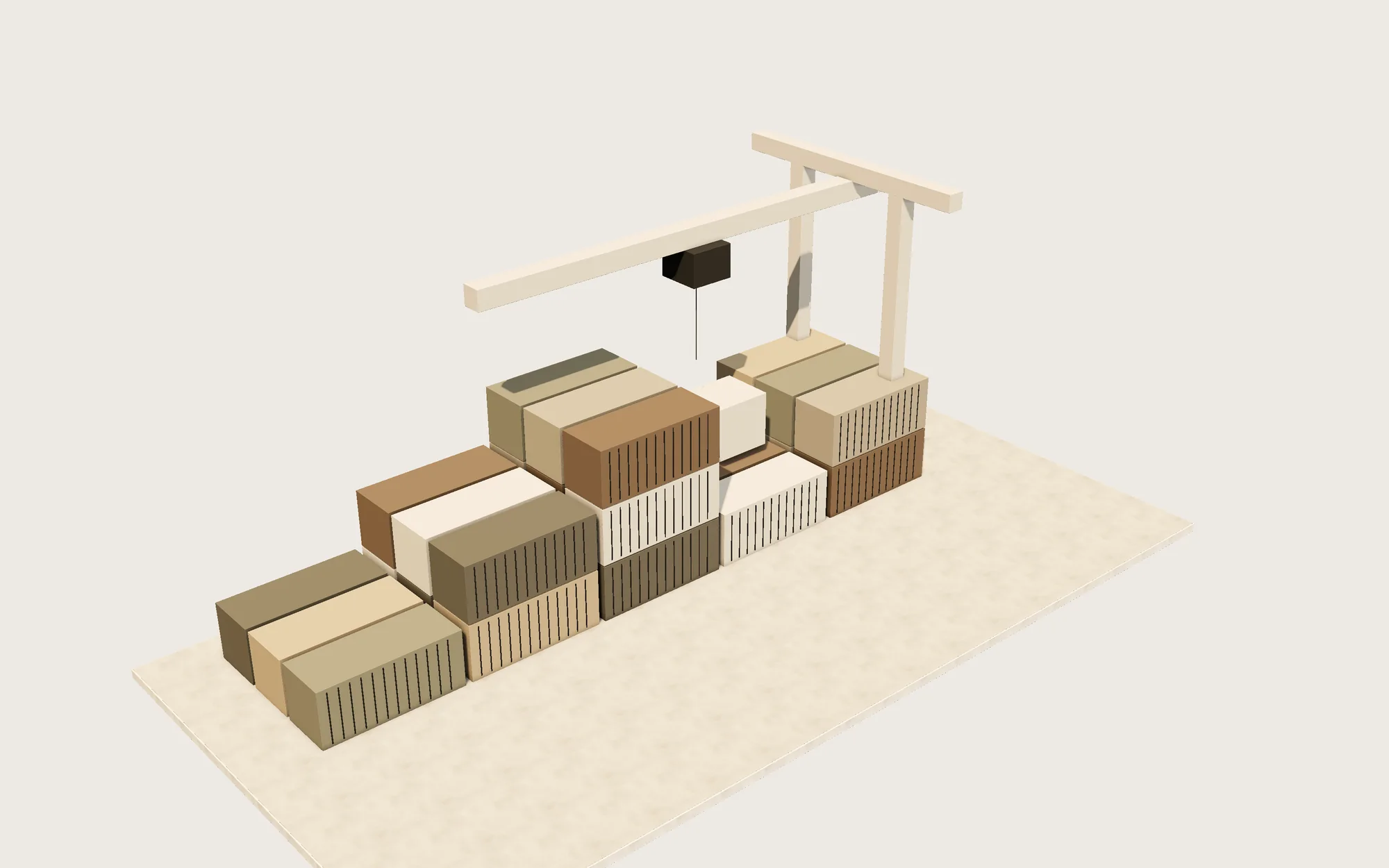 3D render of shipping containers being loaded by a crane