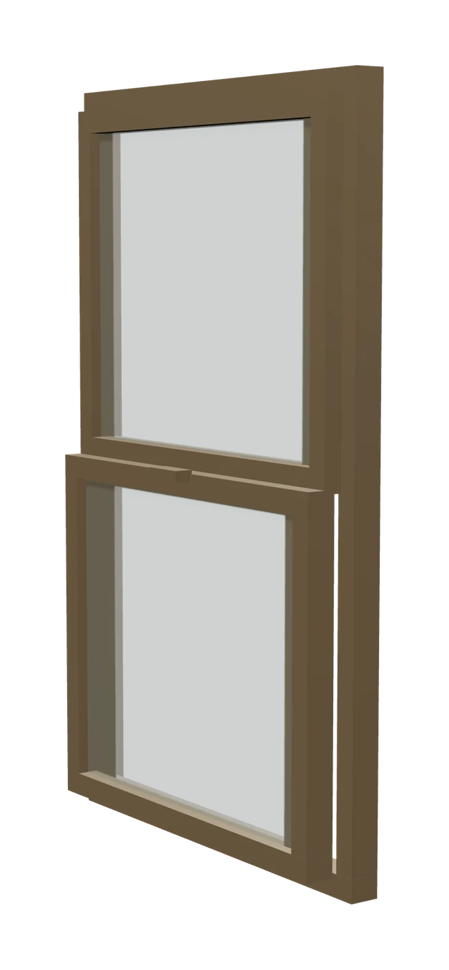 3D illustration: Double-hung window with a dark wood frame
