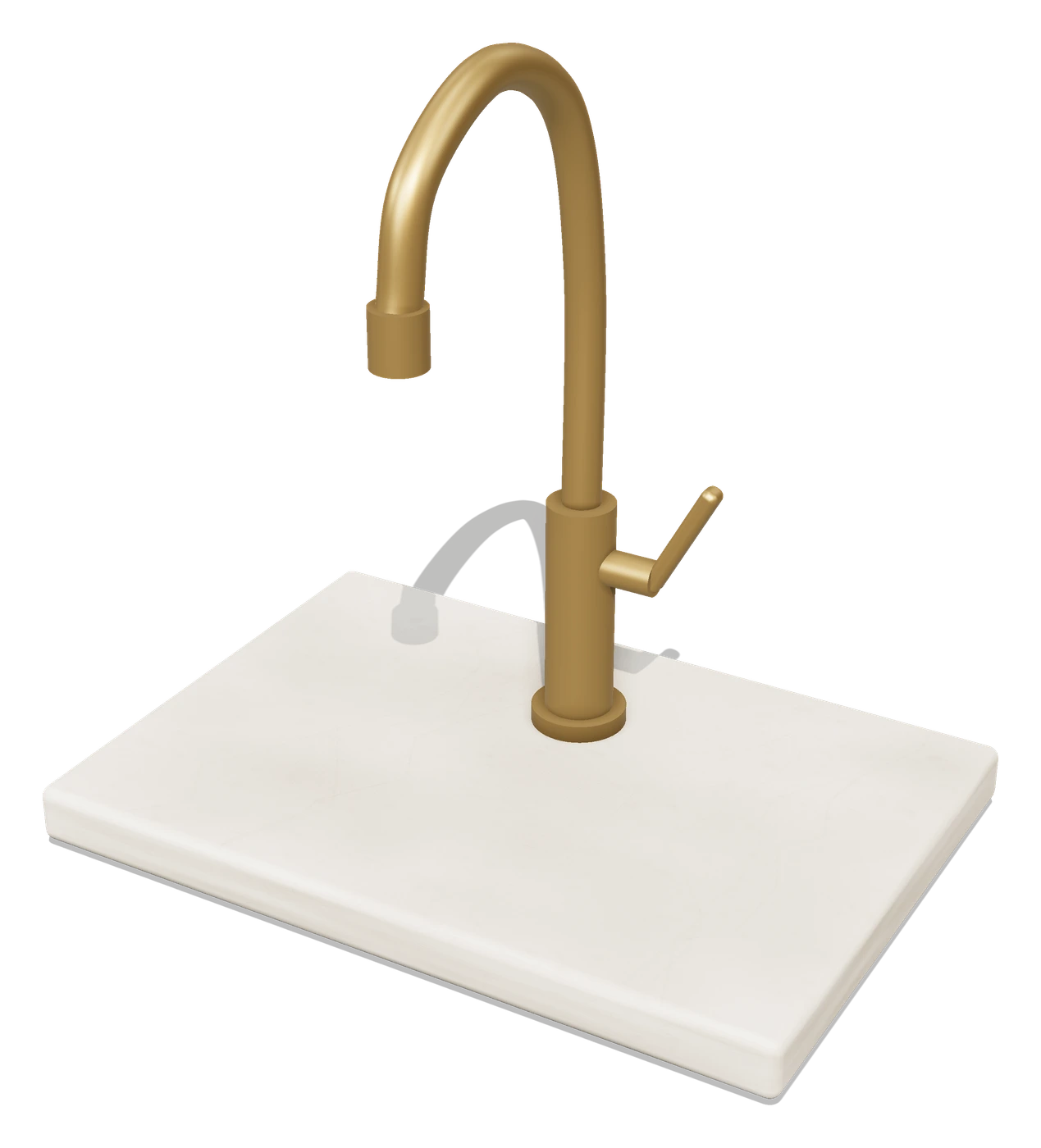3D illustration: Brass kitchen faucet on a stone slab