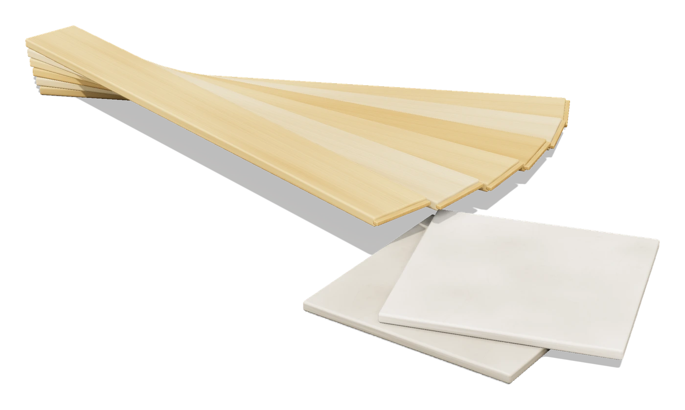 3D illustration: Oak flooring planks and stone-look tiles