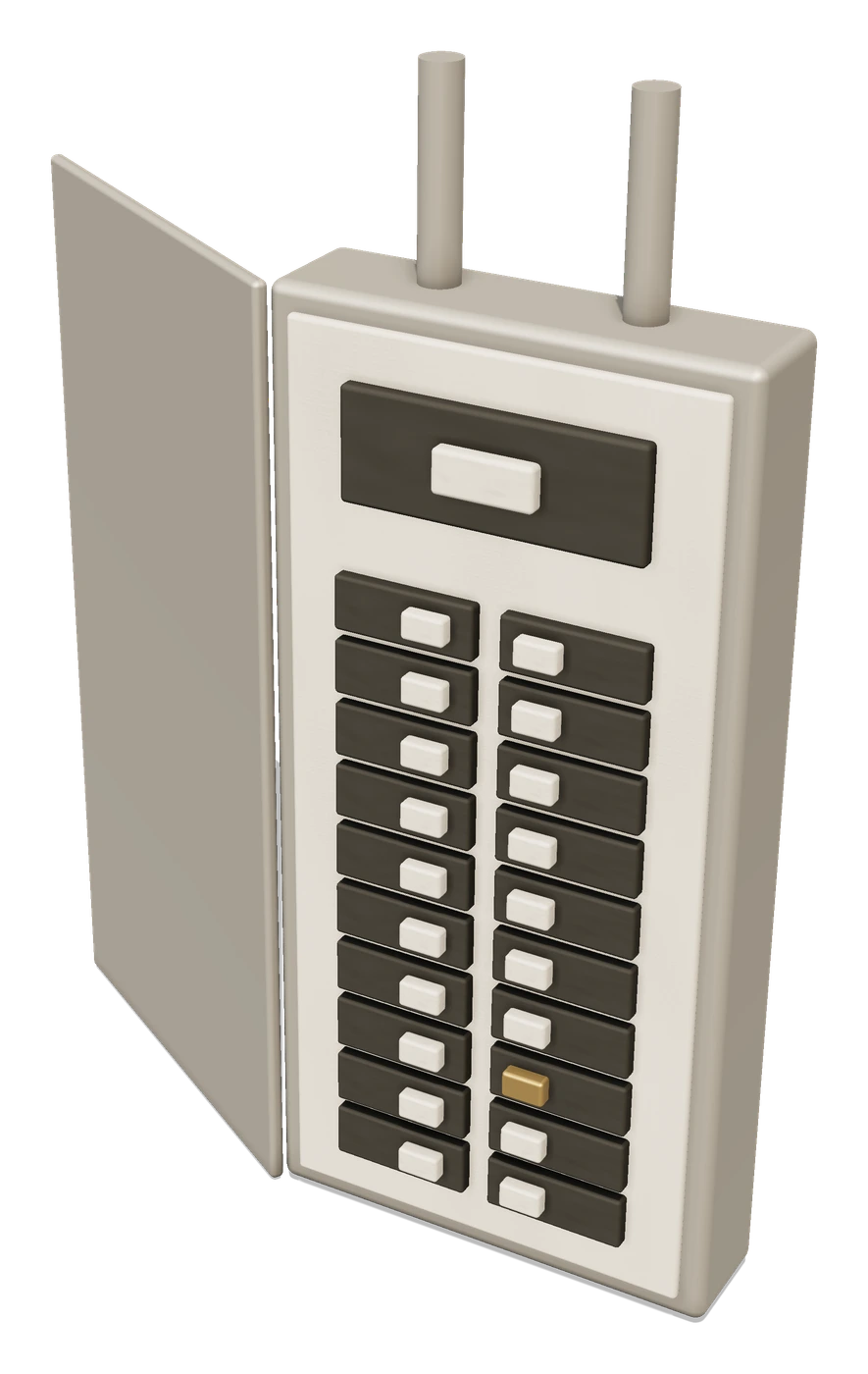 3D illustration: Residential electrical panel with breakers