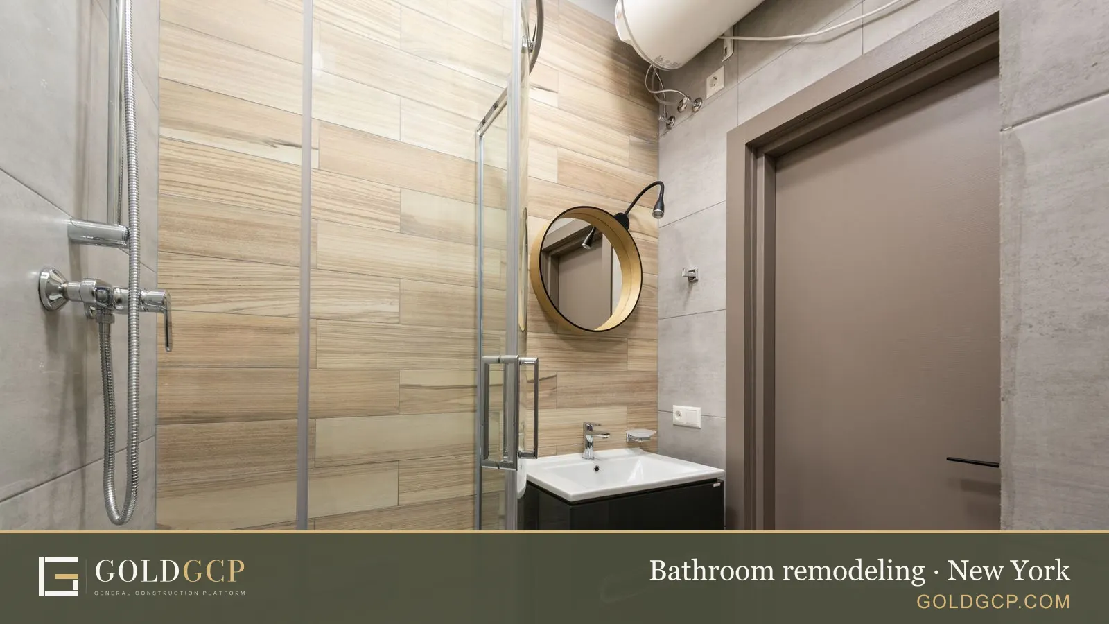 A small modern bathroom with a ceramic sink and a glass shower