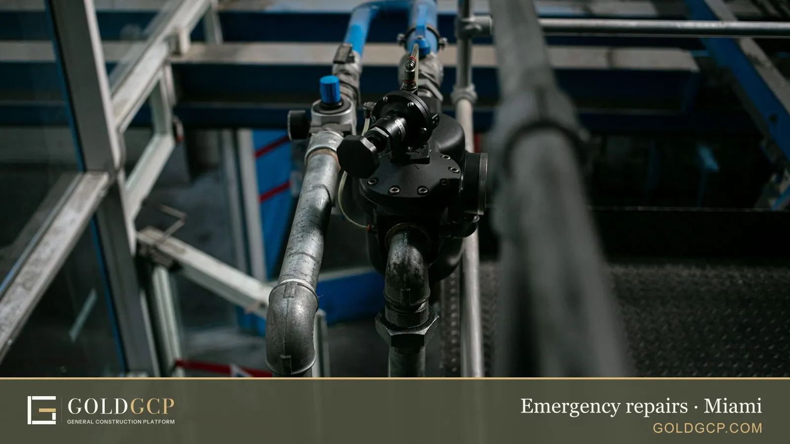 Detailed view of a metallic pipe system with valves in an industrial setting.