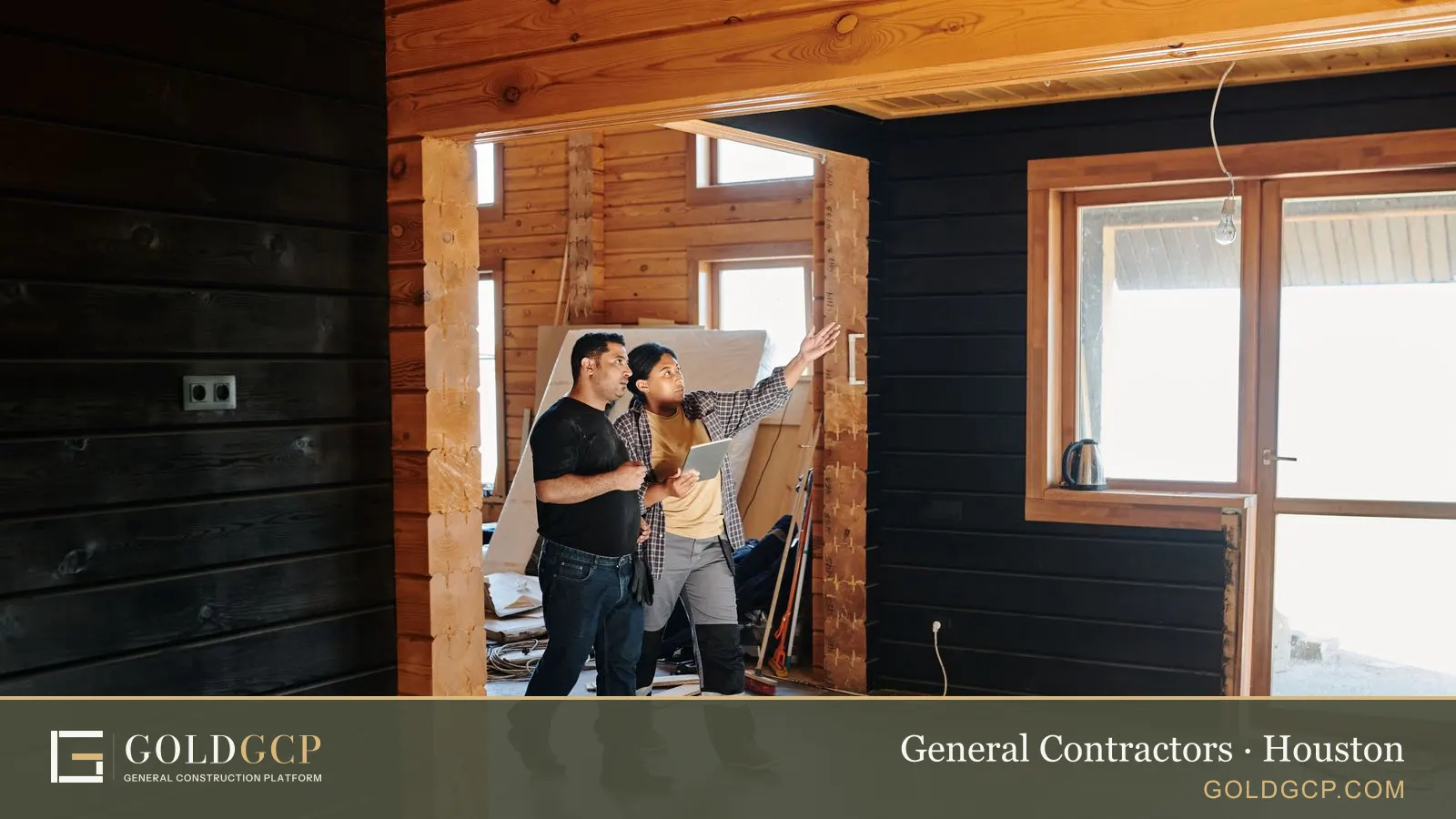 A homeowner and a contractor walking through a remodel in progress