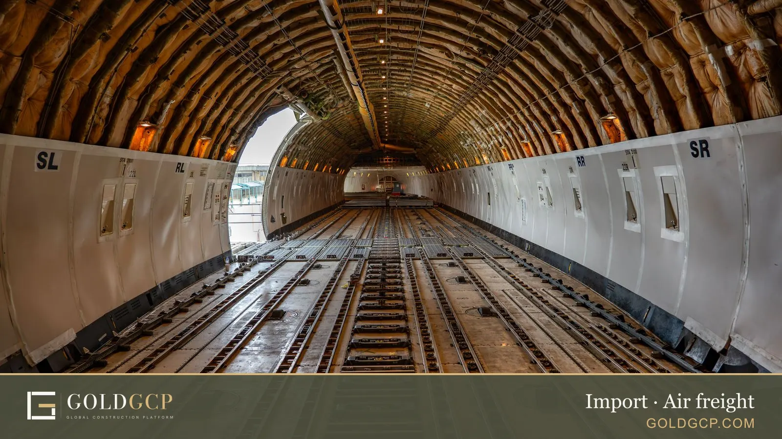 The empty hold of a cargo plane ready for freight