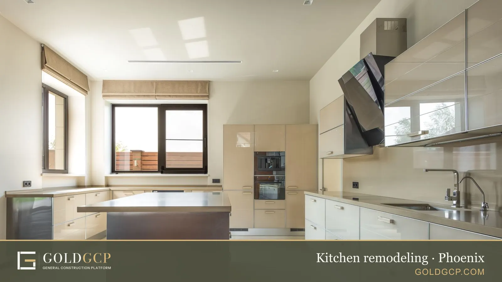 Bright and spacious modern kitchen with sleek cabinets and a central kitchen island.