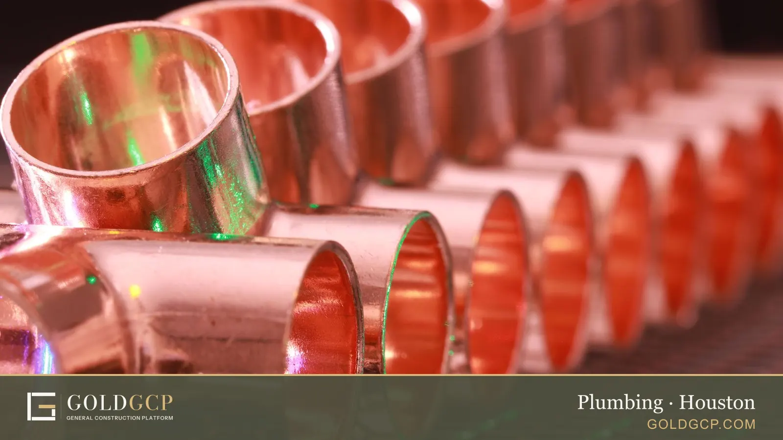 A row of new copper pipe fittings ready for a plumbing repair