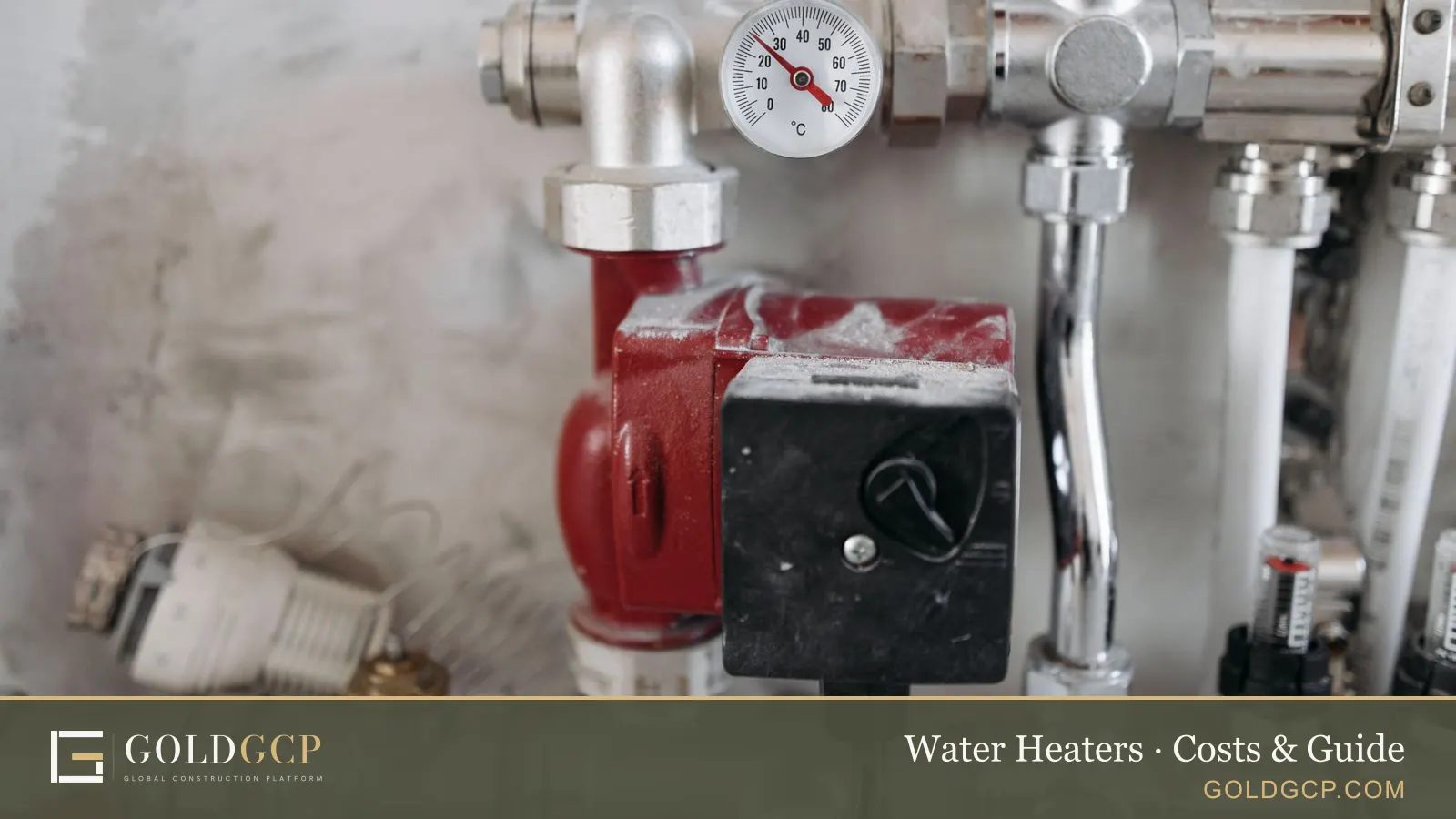 Steel water pipes with a pressure gauge in a utility room