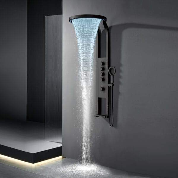 LumaTherm Shower Faucet modern LED ceiling rainfall and waterfall thermostatic shower system