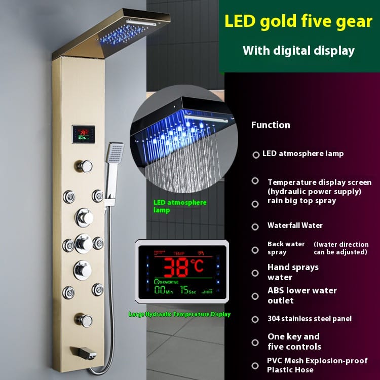 NoirSpa Shower Faucet Modern Luxury Black Wall Mounted LED Smart Stainless Steel Shower Panel System - Image 4