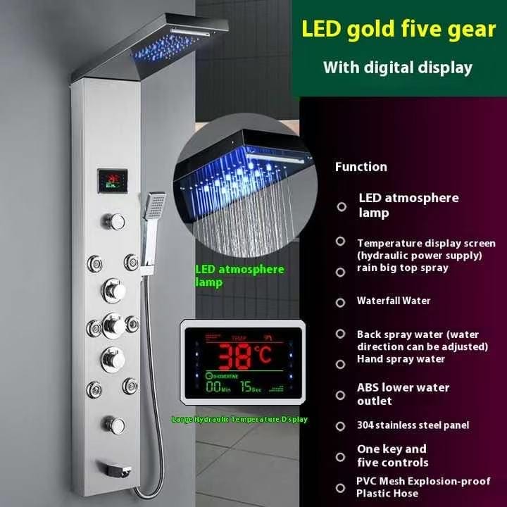 AquaScreen Shower Faucet – Wall-Mounted Hotel Thermostatic Digital LED Temperature Shower Panel - Image 2