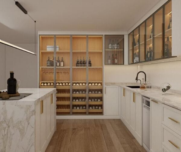 Kansas City kitchen remodel with quartz island and stainless appliances.