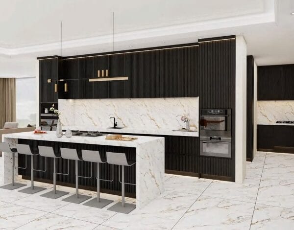 Palm Beach kitchen remodel with marble island and coastal elegance.