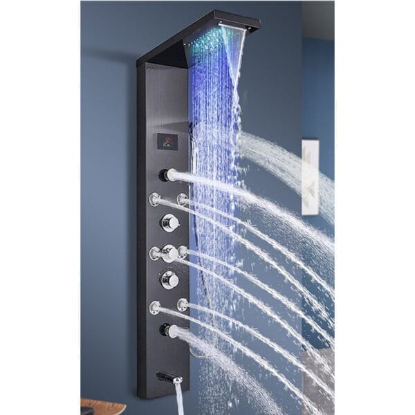 NoirSpa Shower Faucet modern black wall-mounted LED smart shower panel system