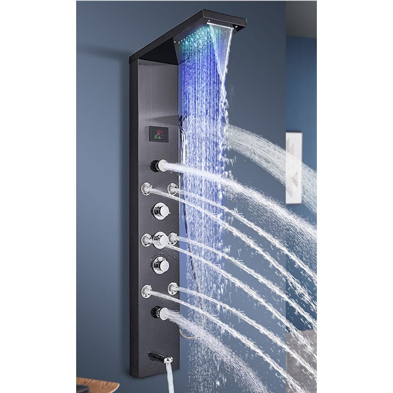 NoirSpa Shower Faucet modern black wall-mounted LED smart shower panel system