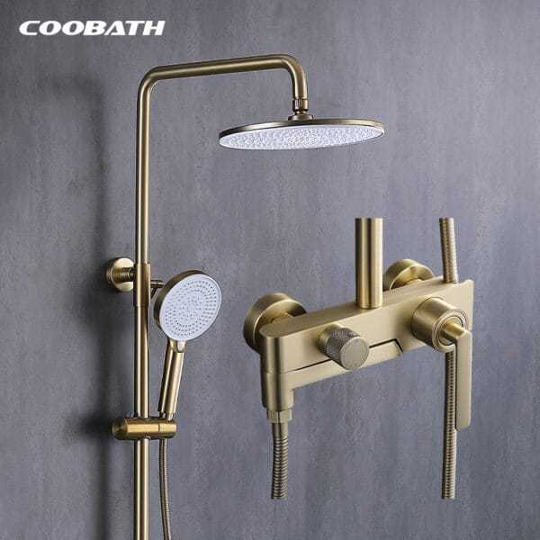 GoldMist Shower Faucet contemporary brass bath shower set with rainfall and waterfall system