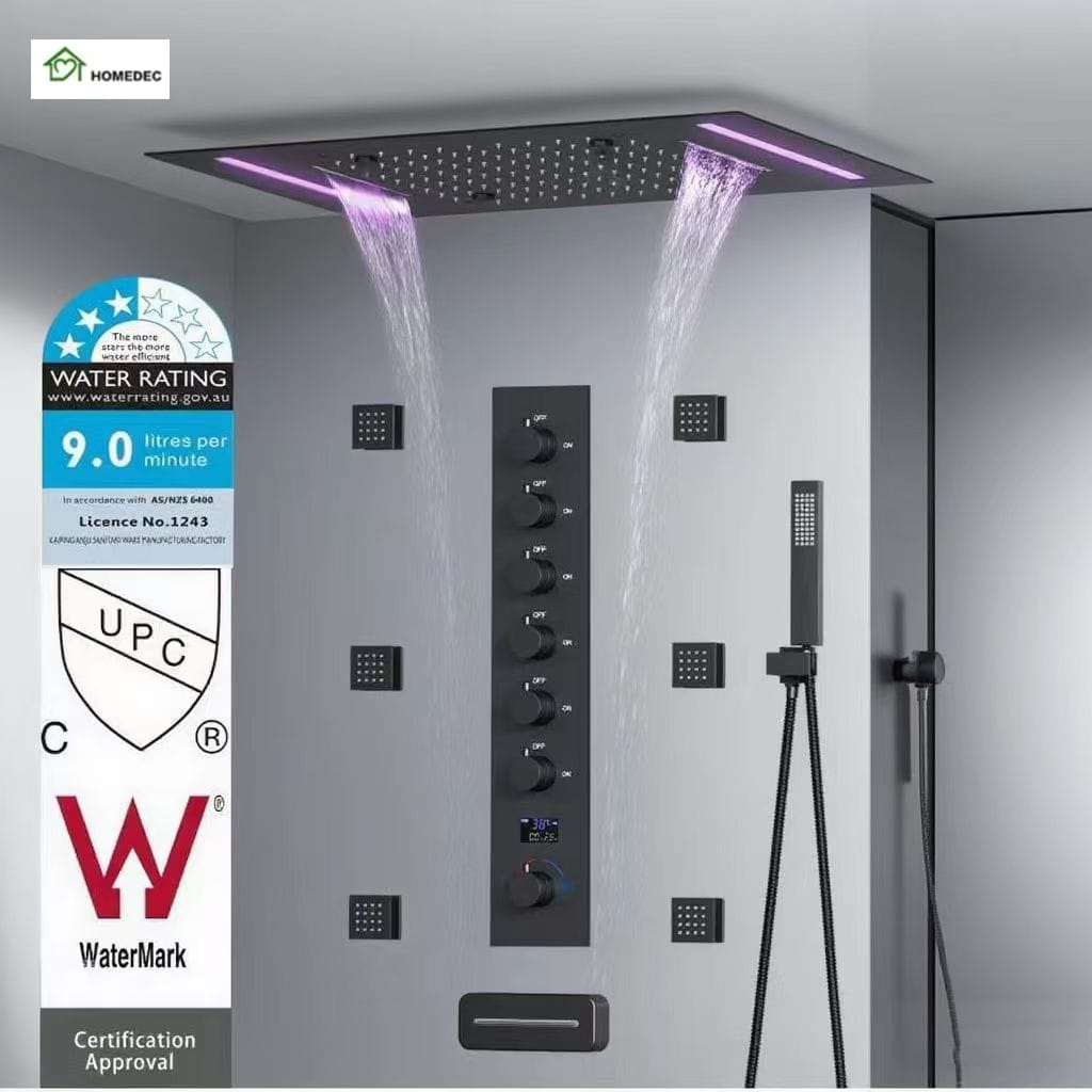 HydraLuxe Shower Faucet luxury full-body LED smart thermostatic shower system with body jets