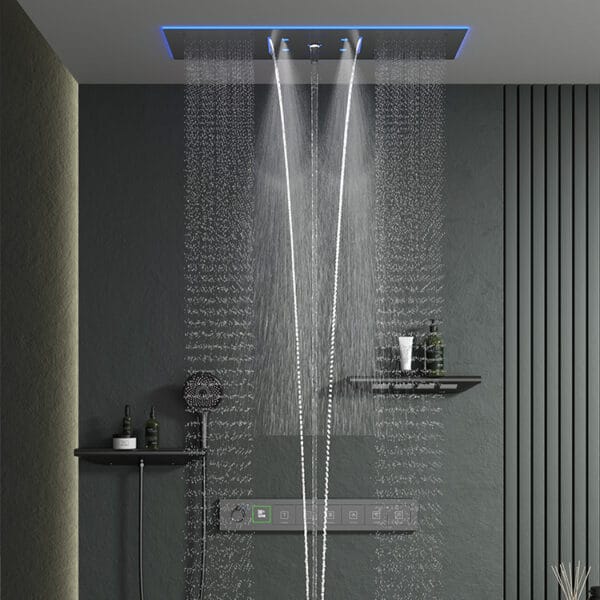 AeroFlow LED Shower Faucet ceiling-mounted thermostatic rain, mist, and waterfall shower set