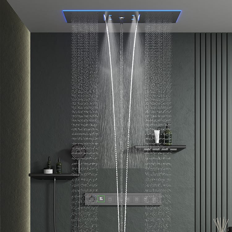 AeroFlow LED Shower Faucet ceiling-mounted thermostatic rain, mist, and waterfall shower set