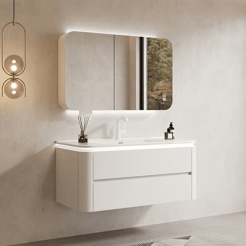 EverecoPro Bathroom Cabinet – Floating Marble Vanity with LED Mirror and Ceramic Basin