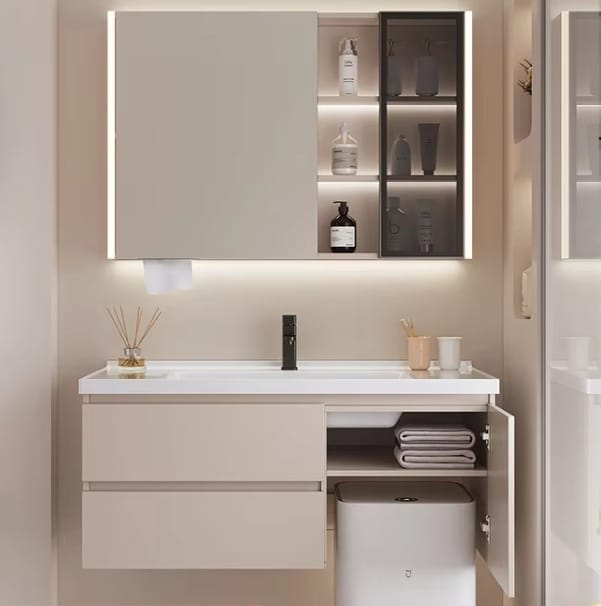 LumiLux Bathroom Cabinet – Wall-Mounted LED Vanity with Ceramic Basin - Image 4