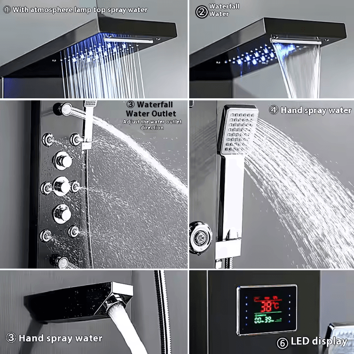 AquaScreen Shower Faucet – Wall-Mounted Hotel Thermostatic Digital LED Temperature Shower Panel - Image 5