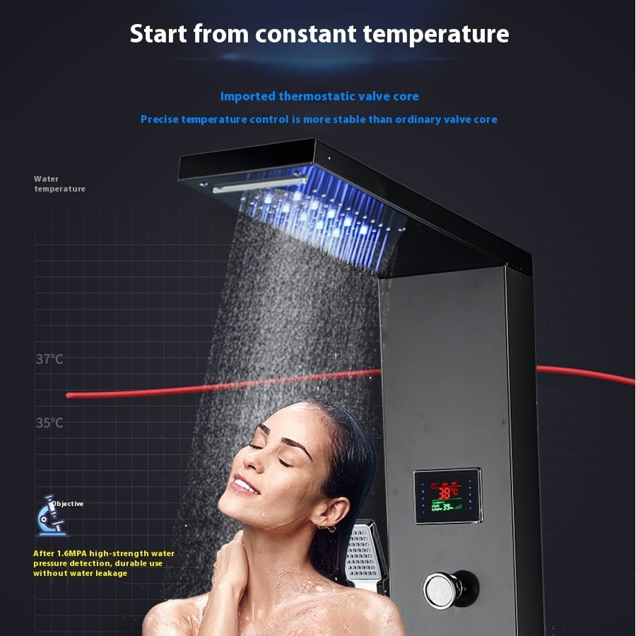 NoirSpa Shower Faucet Modern Luxury Black Wall Mounted LED Smart Stainless Steel Shower Panel System - Image 6
