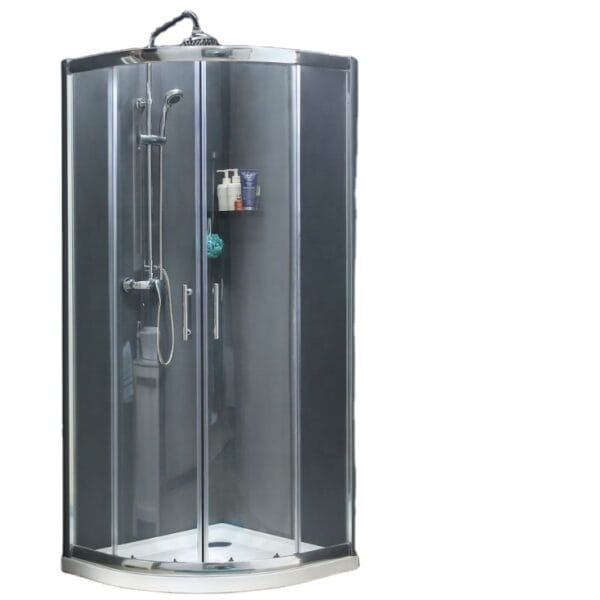 Chrome aluminum quadrant shower cabin with sliding glass doors and modern design