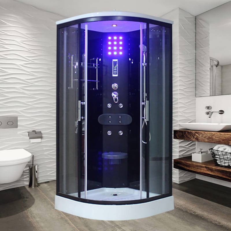 Luxury enclosed steam shower cabin with bathtub and multi-function wellness features