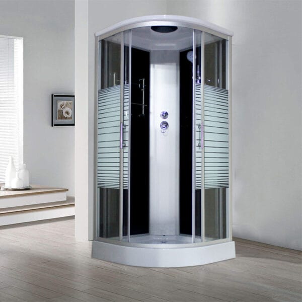 Luxury self contained steam shower cabin with integrated bathtub and massage jet features